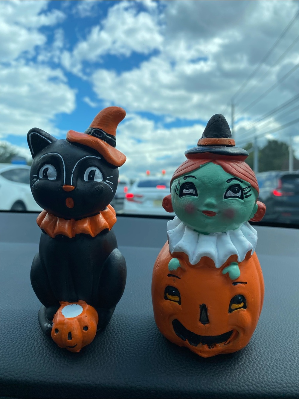 Halloween Ceramic Cat and Pumpkin Figurine Set